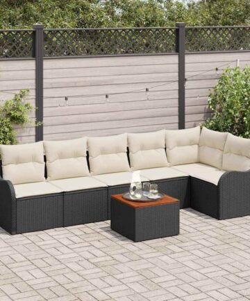 Gartensofa Set 7 pcs Schwarz, weiß 4-Sitzer