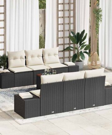 Garten-Sofagarnitur 7 pcs Schwarz, weiß 55 x 55 x 37 cm