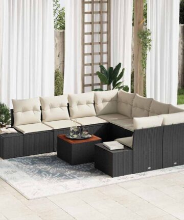 Garten-Sofa-Set 9 pcs Schwarz, weiß 55 x 55 x 37 cm