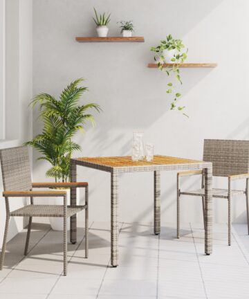 3-teilige Garten Essgruppe Graues Poly Rattan