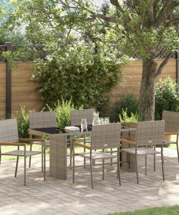 7-teiliges Garten Essset Grau Poly-Rattan
