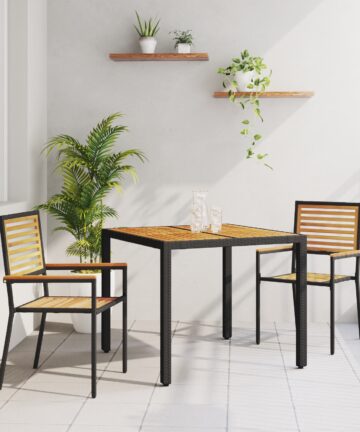 3-teiliges Garten Essset Schwarz Poly Rattan Akazie