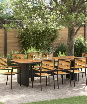 9-teiliges Garten Esstisch Set Schwarz Poly Rattan Akazie