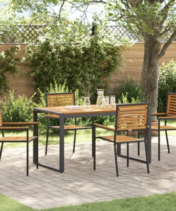 5-teiliges Garten Essset Schwarz Poly Rattan Akazie