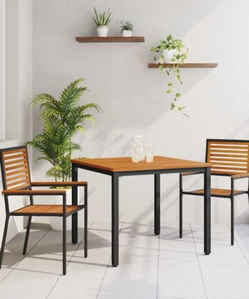 3-teiliges Garten Essset Schwarz Poly Rattan Akazienholz