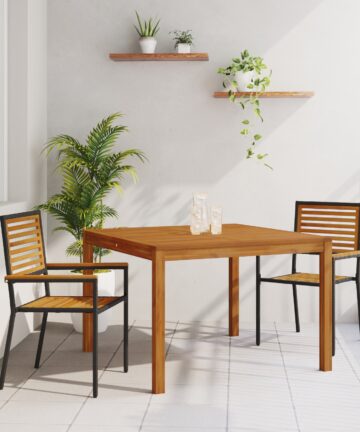 3-teiliges Garten Essset Schwarz Poly-Rattan Akazie, Stapelbare Gartenstühle mit Kissen 2 Stück Schwarz Poly-Rattan