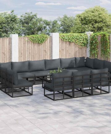 Garten-Sofa-Set mit Kissen mit Kissen 13 pcs Schwarz Aluminium