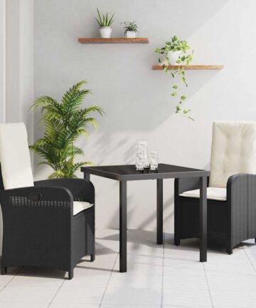 3-teiliges Garten-Essenset mit Kissen Schwarz Poly-Rattan