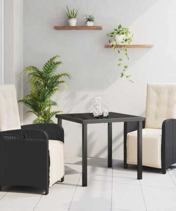 3-teilige Garten-Essgruppe mit Kissen aus schwarzem Poly-Rattan