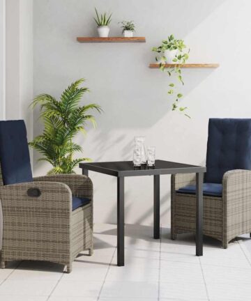 3-teiliges Esszimmer-Set für den Garten mit Kissen - Graues Poly-Rattan