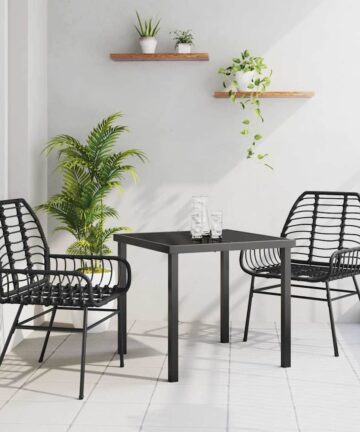 3-teiliges Garten-Esszimmer-Set aus schwarzem Poly-Rattan