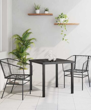 3-teiliges Garten-Ess-Set aus Schwarz Poly-Rattan