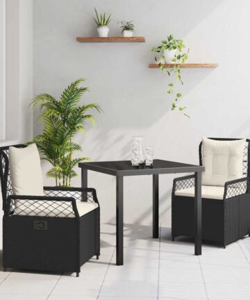 3-teiliges Garten-Esszimmer-Set in Schwarz aus Poly Rattan
