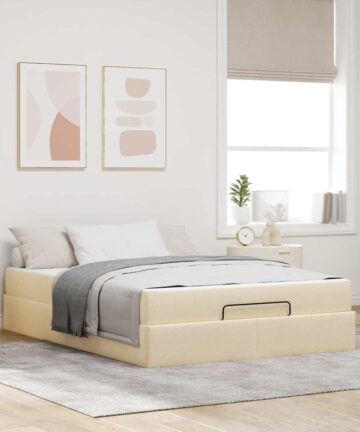 Bettgestell Sonstiges mit Speicher Creme 140 x 200 cm Stoff