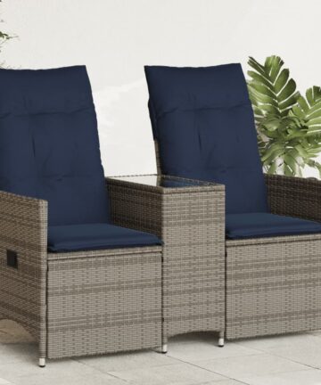 Gartensofa Verstellbar 2-Sitzer mit Tisch Grau Poly Rattan