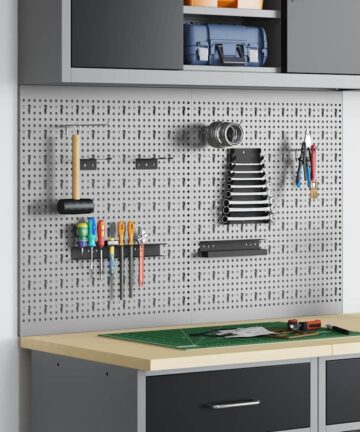 Pegboards 2er Set mit 8 Zubehörteilen in Grau 50x60 cm aus Stahl