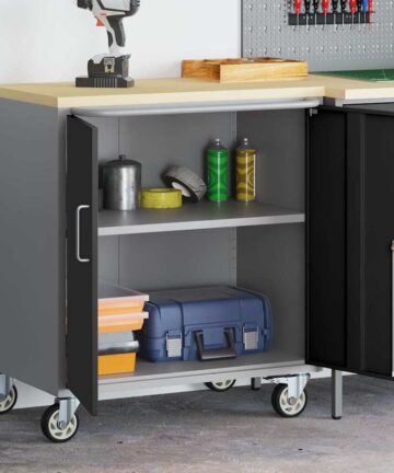 Werkzeugschrank mit Rollen und abschließbar Schwarz 75x45x85 cm Stahl