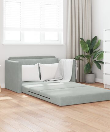 Boden Sofa Bett 2-in-1 Hellgrau 124x204x61 cm Samt