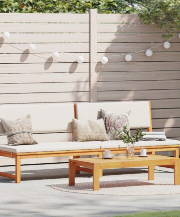 Sonnenliege 3-in-1 mit cremefarbenen Kissen aus solidem Akazienholz