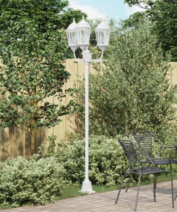 Garten Lichtmast 3-Lampe E27 Weiß 220 cm Aluminium