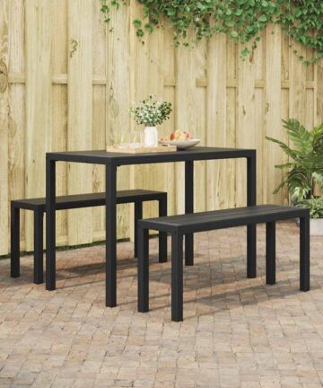 3-teiliges Garten-Esszimmer-Set aus Stahl und WPC in Schwarz