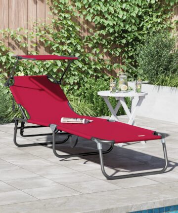 Faltbare Sonnenliege mit Sonnendach Rot 600D Oxford-Stoff