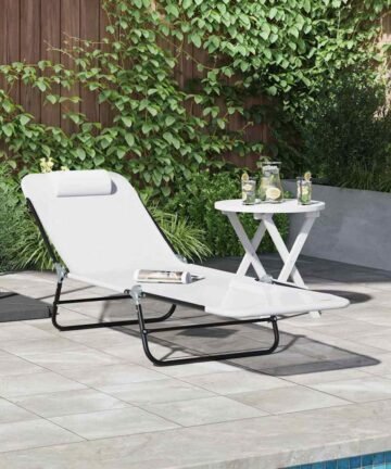 Klappbare Sonnenliege mit Kopfstütze Creme Textilene