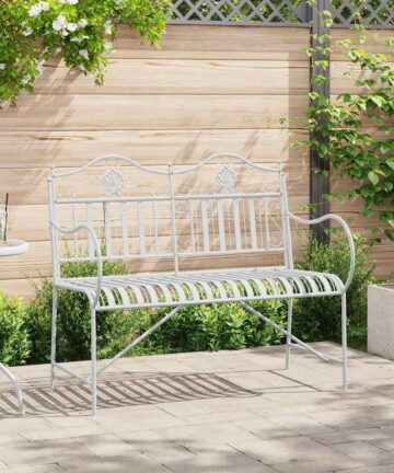 Bank Weiß Metall 103,5 x 59 x 89 cm Langlebig Gartenbank