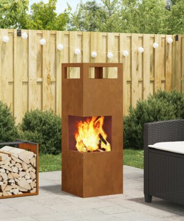 Feuerstelle Quadrat 35x35x100 cm Wetterbeständiger Stahl