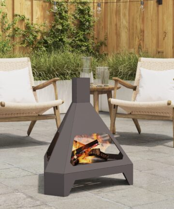 Feuerschale mit Schornstein Schwarz 50x43x52 cm Stahl