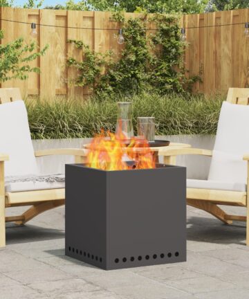 Rauchfreier Feuerstelle Quadrat Schwarz 48x48x50 cm Stahl
