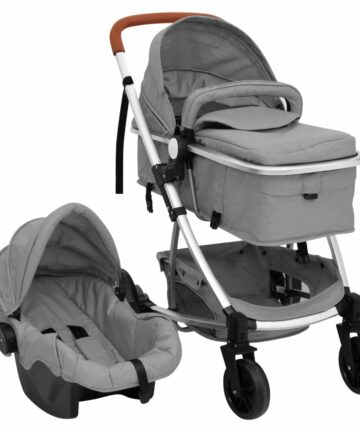 3-in-1-Kinderwagen Hellgrau Aluminium