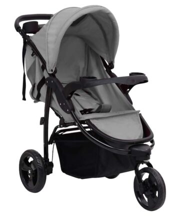 3-Rad-Kinderwagen Hellgrau und Schwarz Stahl