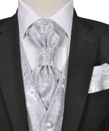 Herren Paisley-Hochzeitswesten-Set Größe 50 Silbern