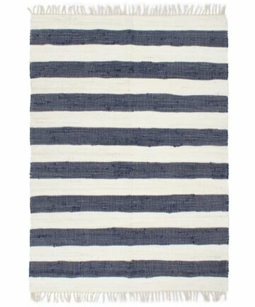 Chindi-Teppich Handgewebt Baumwolle 200x290 cm Blau Weiß