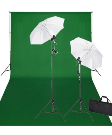 Fotostudio-Set mit Grünem Hintergrund 600×300 & Leuchten