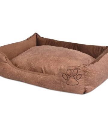 Hundebett mit Kissen PU Kunstleder Größe S Beige