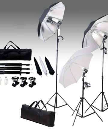 Fotostudio-Beleuchtung Set 24 Watt mit Stativen & Schirmen