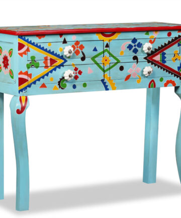 Konsolentisch Massivholz Mango Blau Handbemalt