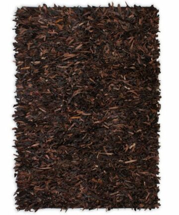 Shaggy-Teppich Echtleder 80 x 160 cm Braun