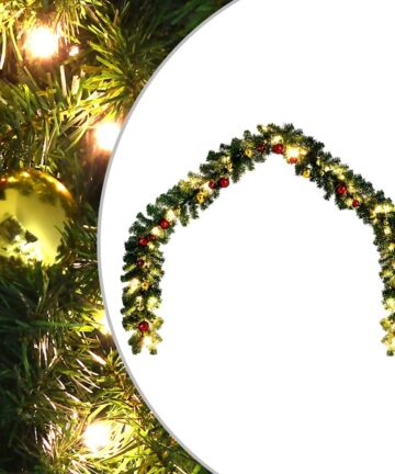 Weihnachtsgirlande Geschmückt mit Kugeln und LED-Lichtern 10 m