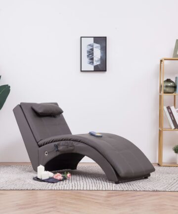 Massage Chaiselongue mit Kissen Grau Kunstleder