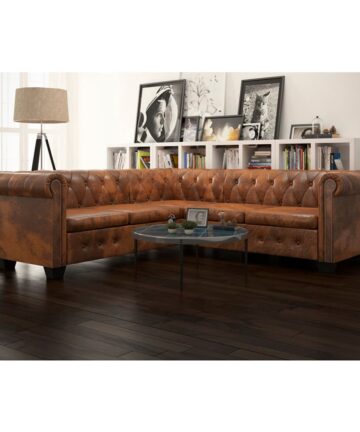 Chesterfield-Ecksofa 5-Sitzer Braun Kunstleder
