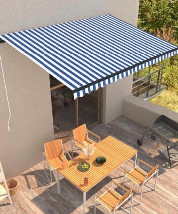 Einziehbare Markise Handbetrieben 450 x 300 cm Blau und Weiß