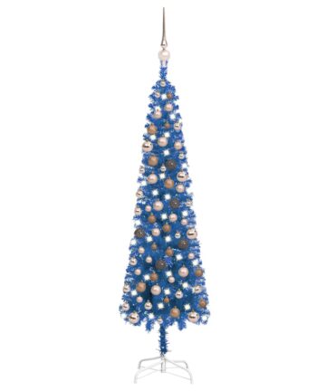 Weihnachtsbaum Schlank mit Beleuchtung & Kugeln Blau 120 cm