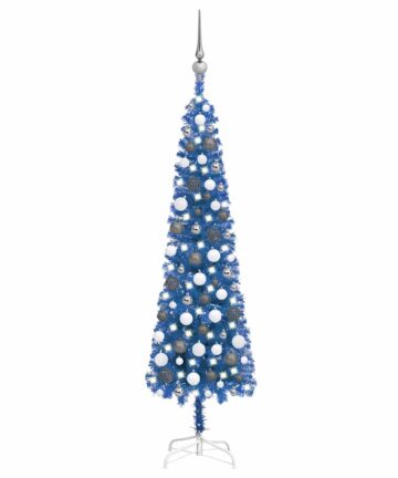 Weihnachtsbaum Schlank mit Beleuchtung & Kugeln Blau 120 cm