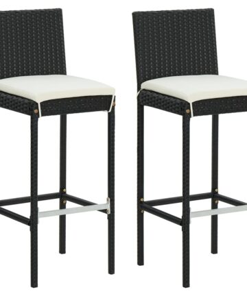 Garten-Barhocker mit Kissen 2 Stk. Schwarz Poly Rattan