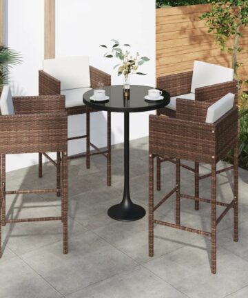 Barhocker 4 Stk. mit Kissen Braun Poly Rattan