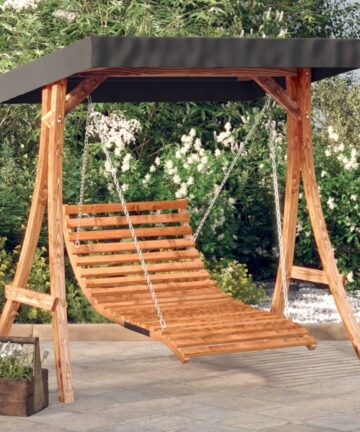 Hollywoodschaukel mit Dach Massivholz Fichte mit Teak-Finish