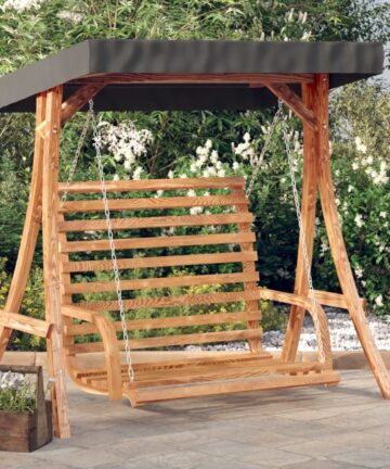 Hollywoodschaukel mit Dach Massivholz Fichte mit Teak-Finish